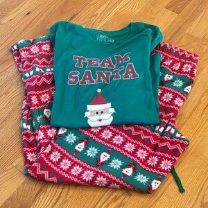 Adult Christmas Pajamas- Team Santa - Green and Red (Size M)